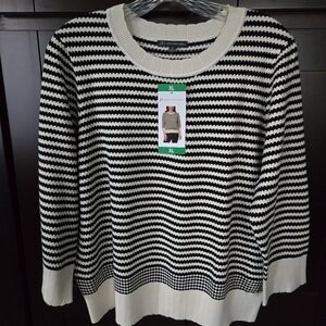 Adrianna Papell NWT Women's XL Textured Knit Sweater 3/4 Sleeve Scalloped Edges